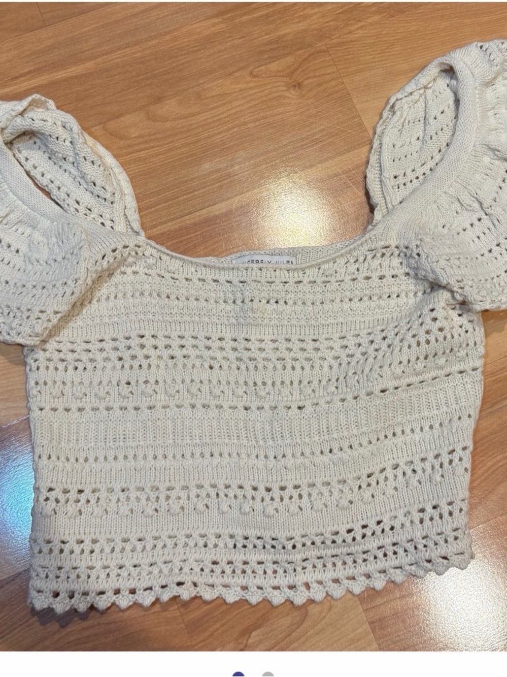 Sincerely Jules Cream Crochet Puff Sleeve Crop Top